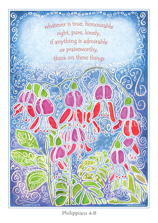 Fuschia art print: whatever is true, right, honourable, pure, lovely, admirable, & praiseworthy (Philippians 4:8)