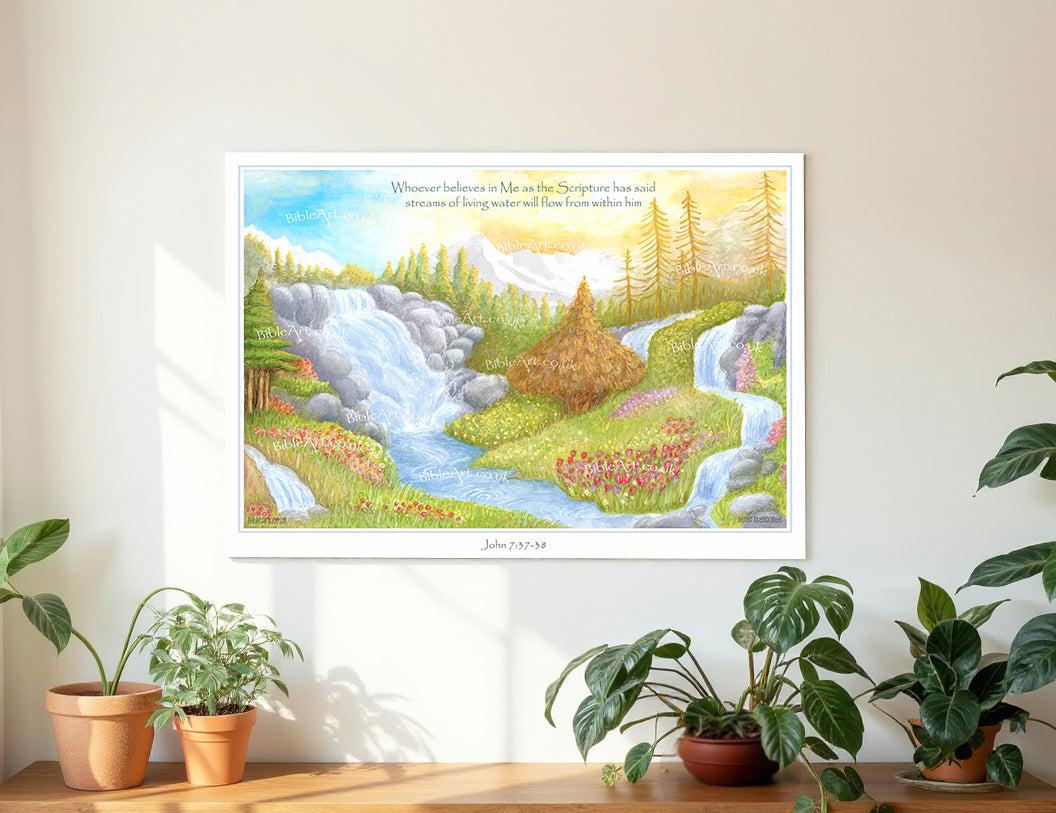 Rivers of Living Water - (Waterfall landscape - A4 / A3 art print)