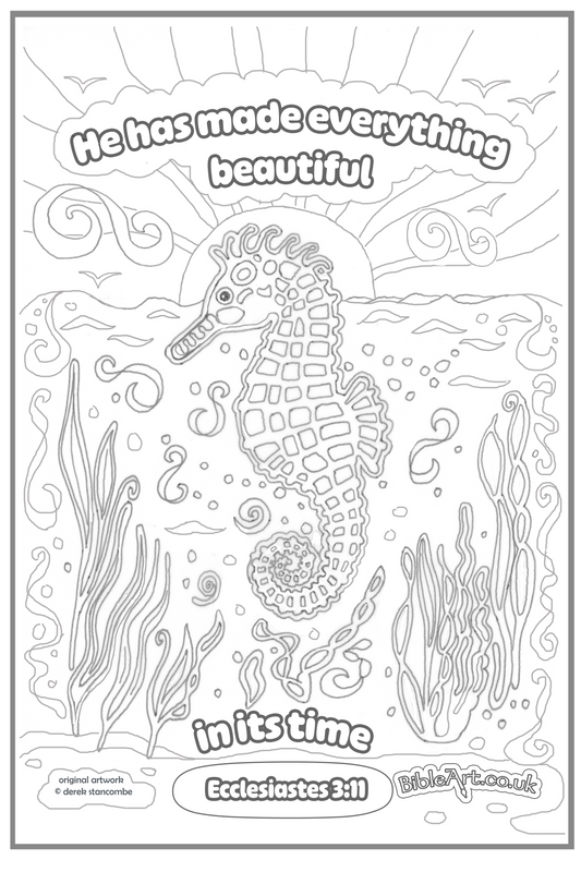 Colour-in A4 Seahorse