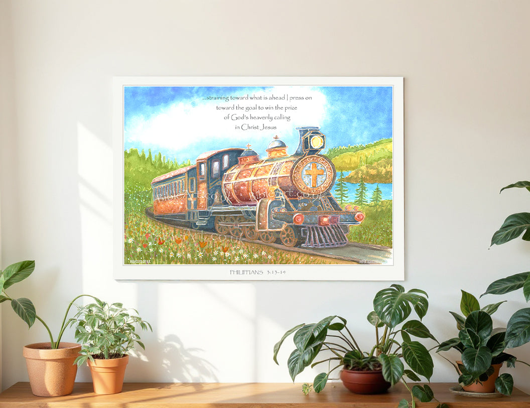 win the prize of God's heavenly calling (steam train art print)