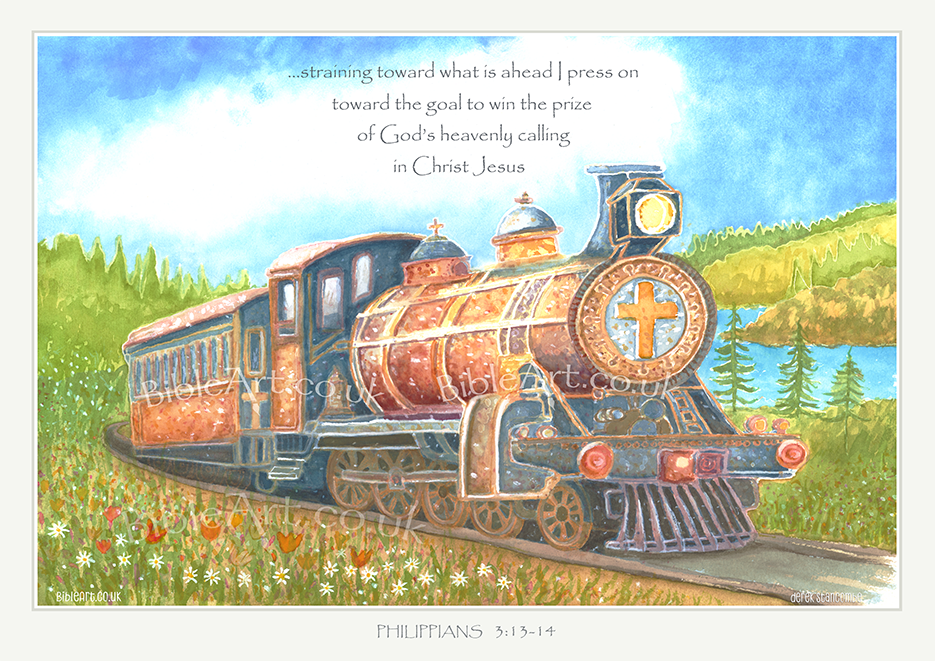 win the prize of God's heavenly calling (steam train art print)