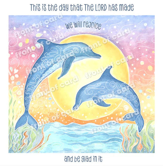 dolphins jumping at sunrise (This is the Day the LORD has made) Greeting Card