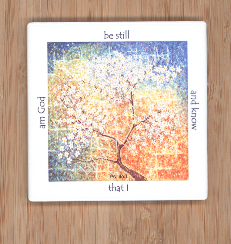 “Be still and know that I am God' (Blossom tree) Coaster
