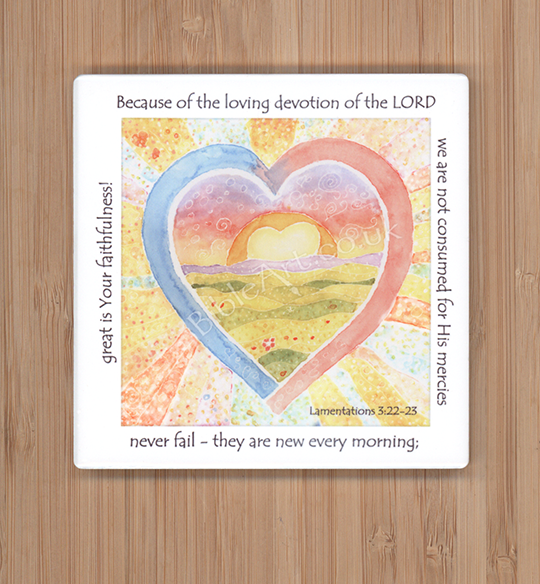 His mercies are new every morning (heart-sunrise) Coaster