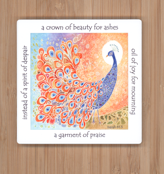 Garment of Praise (peacock) Coaster
