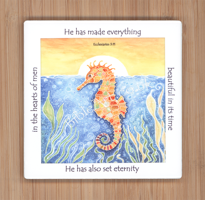 He has made everything beautiful in its time (seahorse) Coaster