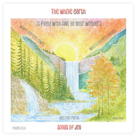 Songs of Joy (Psalm 65:8) waterfall landscape art print